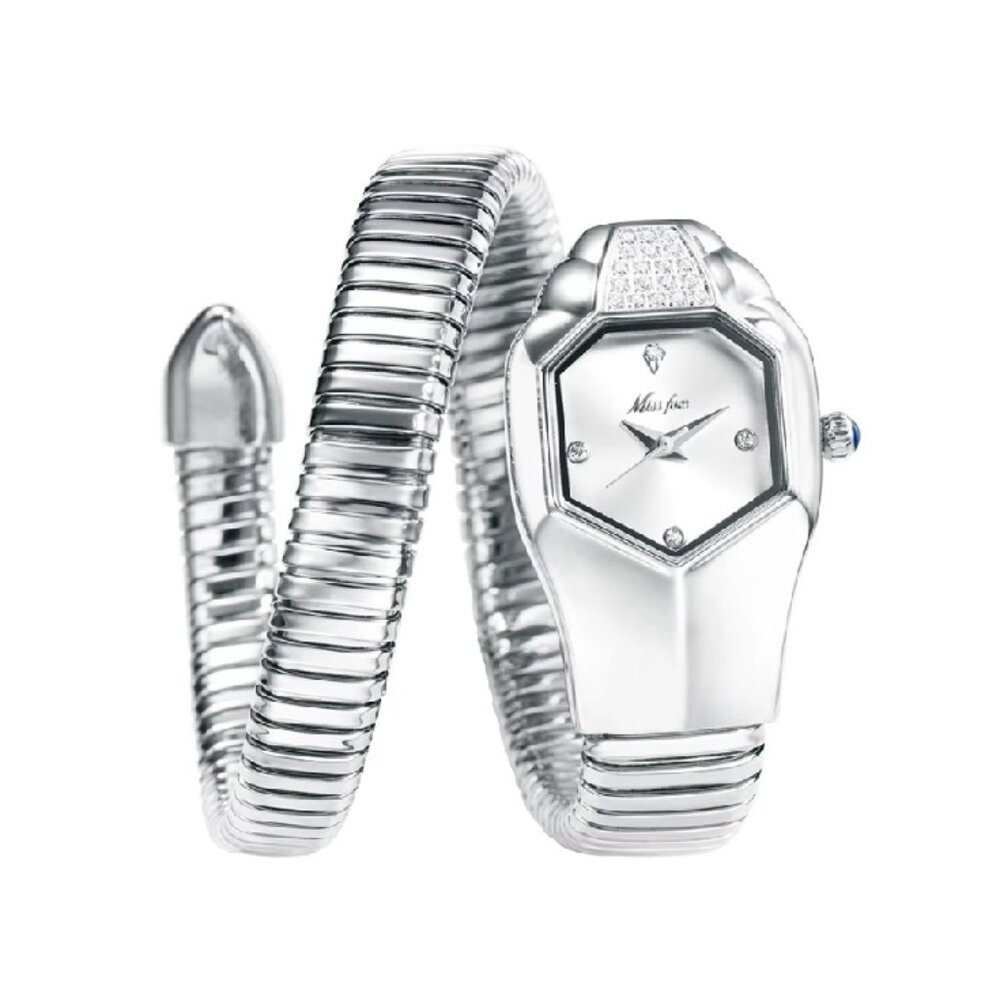 NIB - Miss Fox Snake Shape Silver & White Quartz Ladies Watch